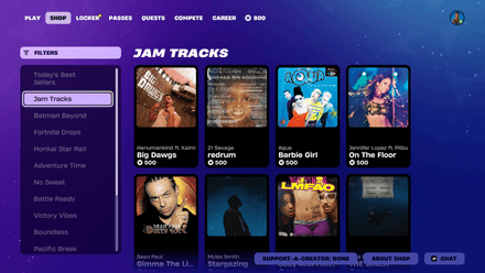 Buying Jam Tracks with V-Bucks in the Store in Fortnite