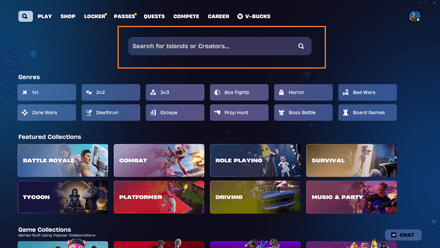 Copy one of the Creative Map Codes Fortnite and paste it in the “Search for Island Names or Codes…” field