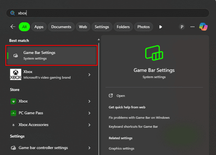 Press the Windows Key and search for Xbox Game Bar