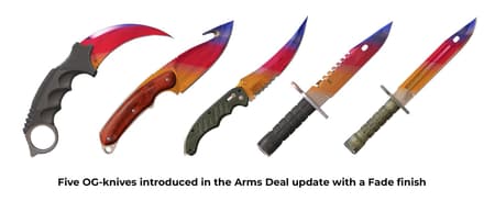 Изначально раскраску Fade получили только скины для ножей