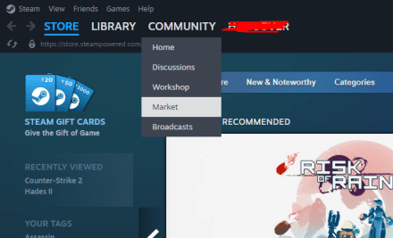 Log in to your Steam account and navigate to the Market under the "Community" tab