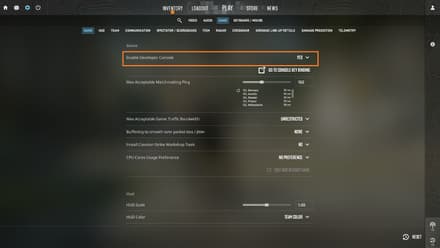 Choose the “Game” tab and set the “Enable Developer Console” to “Yes”