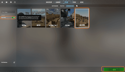 Select the map you’ve just added, enable 'Open Party'
