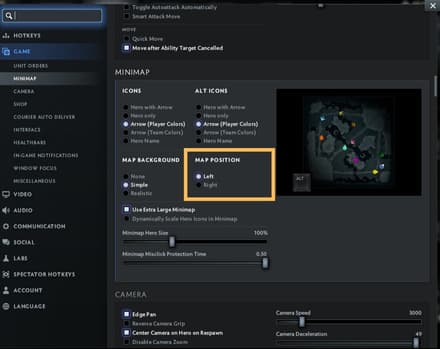 Click the “Right” or “Left” in the Map Position menu