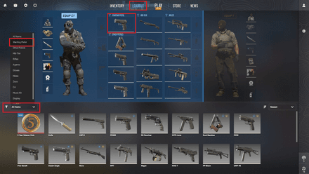 Click directly on the currently equipped pistol near your CT character