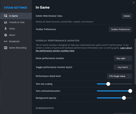 Set the Show performance monitor option