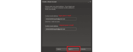 Set valid email address for Steam Account