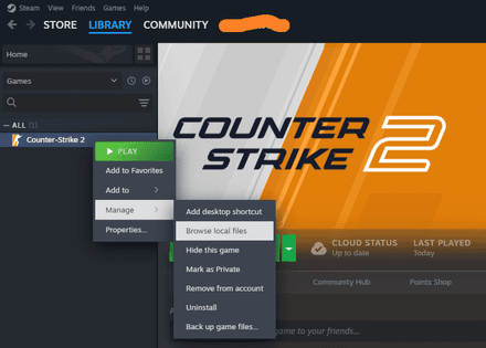 Right-click on Counter-Strike 2, choose Manage, and go to the Browse Local Files