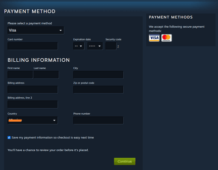 Enter your payment information