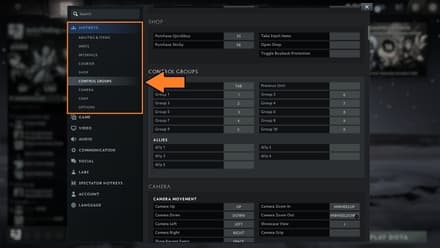 Open the Settings and find the “CONTROL GROUPS” tab in the “HOTKEYS” section