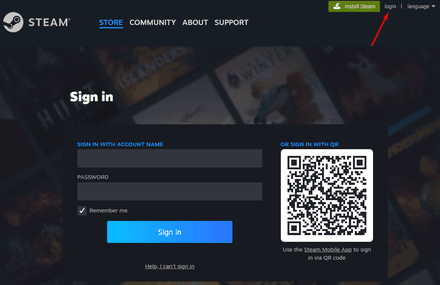 Sign in to Steam account