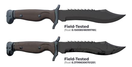 Два экземпляра Bowie Knife Night в качестве После полевых испытаний. Его float range – 0,15–0,38