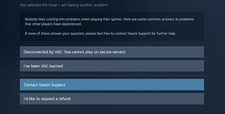 Click on the Contact Steam Support.