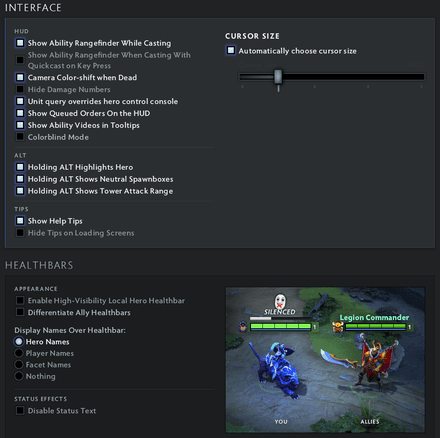 Interface and Healthbars Dota 2