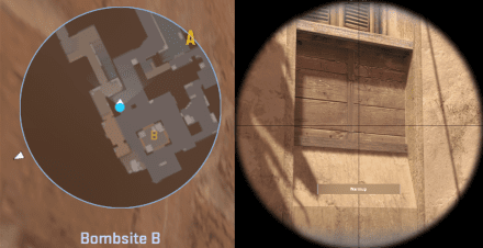 Bombsite B -> Apartment’s kitchen (II) Map spot / Shot spot