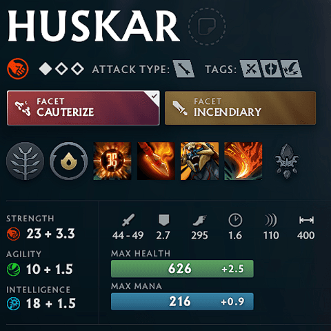 Base Stats and Abilities Huskar in Dota 2