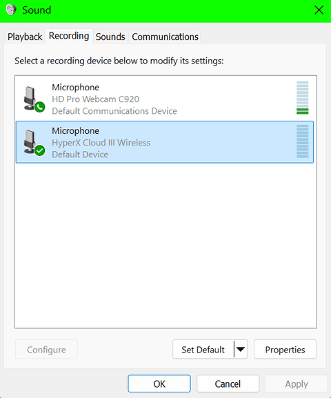 Go to the Recordings tab, and select Properties