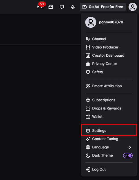 Click on your profile picture on Twitch