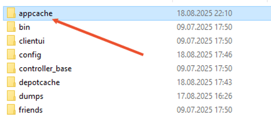 Найдите и удалите папку appcache
