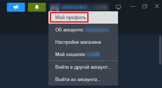 Нажмите в правом верхнем углу на свой никнейм и кликните на «Мой профиль» Steam