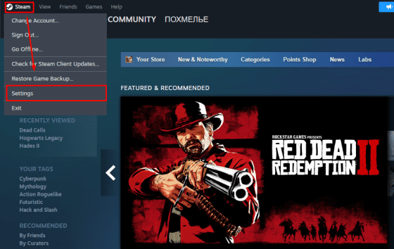 Click on the Steam button in the left upper corner