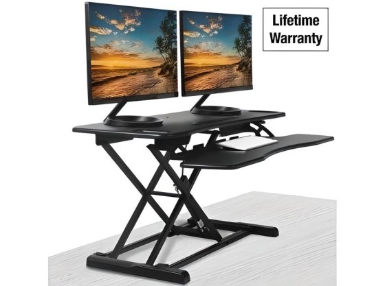 TECHORBITS OF-S06-2 DESK CONVERTER-37-INCH HEIGHT ADJUSTABLE, MDF WOOD, SIT-TO-STAND RISE-X PRO BLACK, 37"