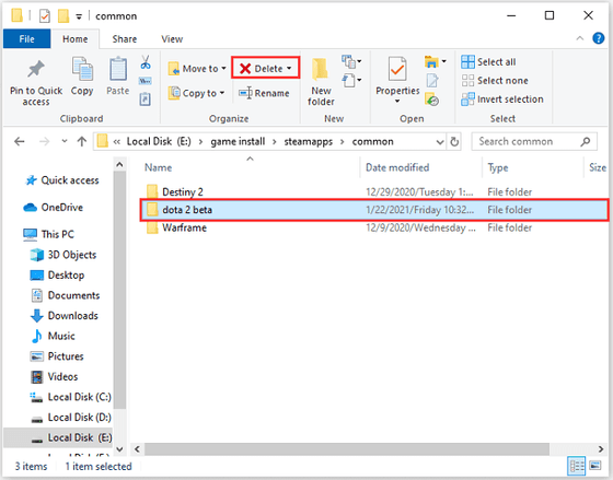 After uninstalling Dota 2 via Steam, some leftover files may remain