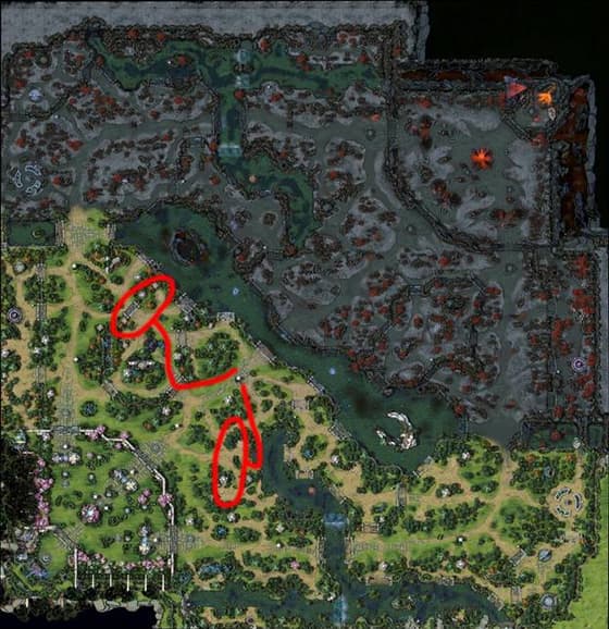 Стандартные места фарма леса для мидера в Dota 2