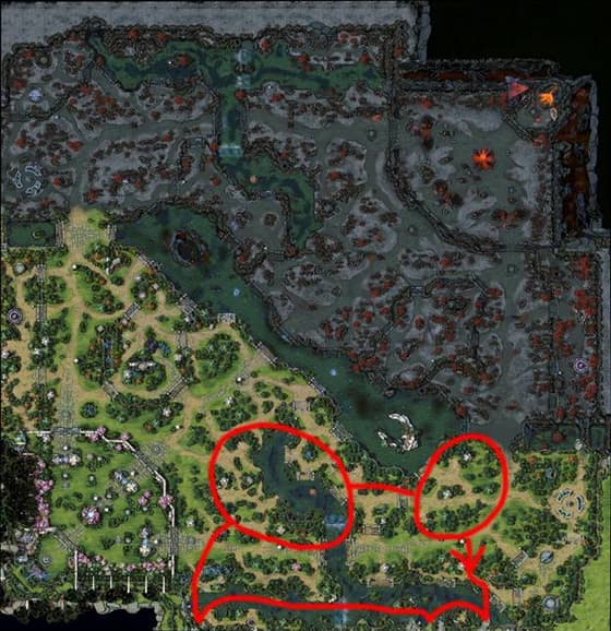 Самый простой цикл движения на легкой линии для фарма леса в Dota 2