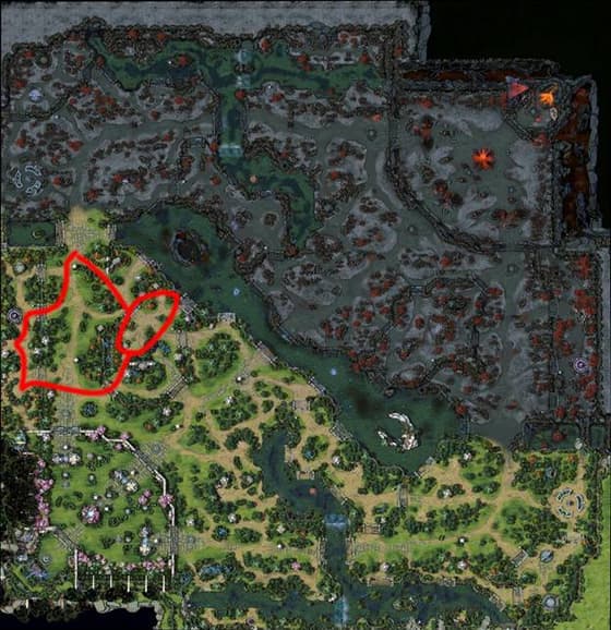 Самый простой цикл движения на хард-линии для фарма леса в Dota 2