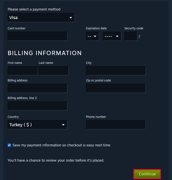 Press the “Please select a payment method” drop-down menu