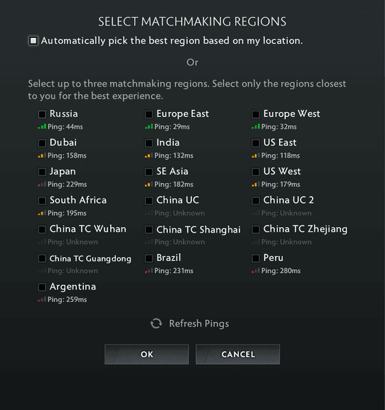 Turn off Autoselect and choose the regions you want to play on manually